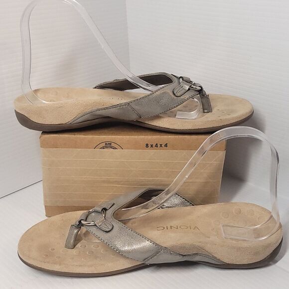 Vionic Elena Thong Sandals Silver Metallic Ring Detail Womens Size 9 - Picture 3 of 9